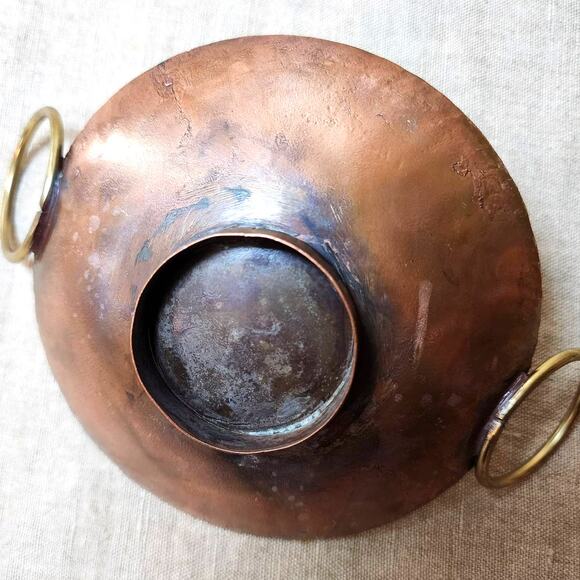 Vintage Round Copper Enamel Jewelry Tray-Unique Boho Trinket Dish with Handles - Picture 4 of 7